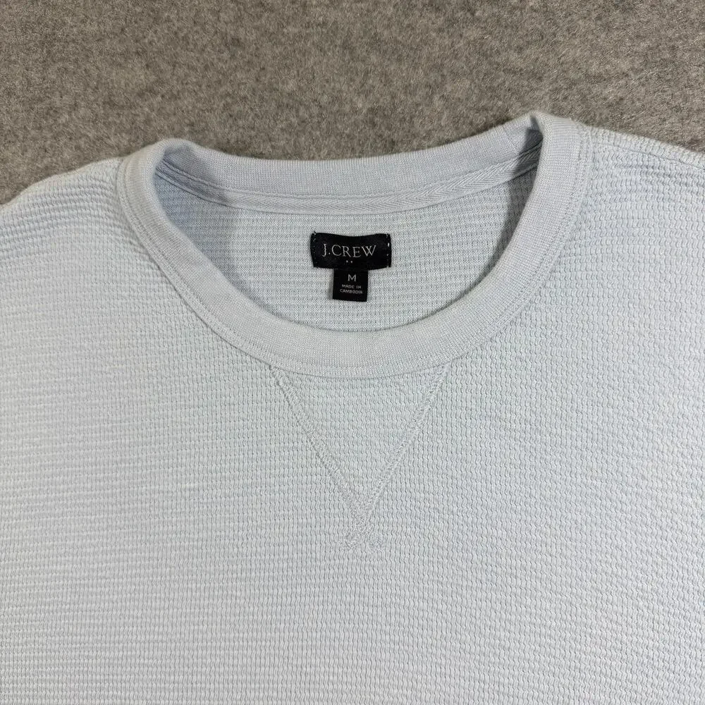 J. Crew Waffle Knit Sweatshirt Mens M Light Blue Crewneck Cotton Casual Pullover